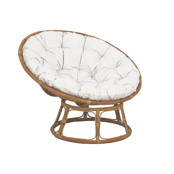 Fauteuil papasan en rotin avec coussin blanc Ø113cm