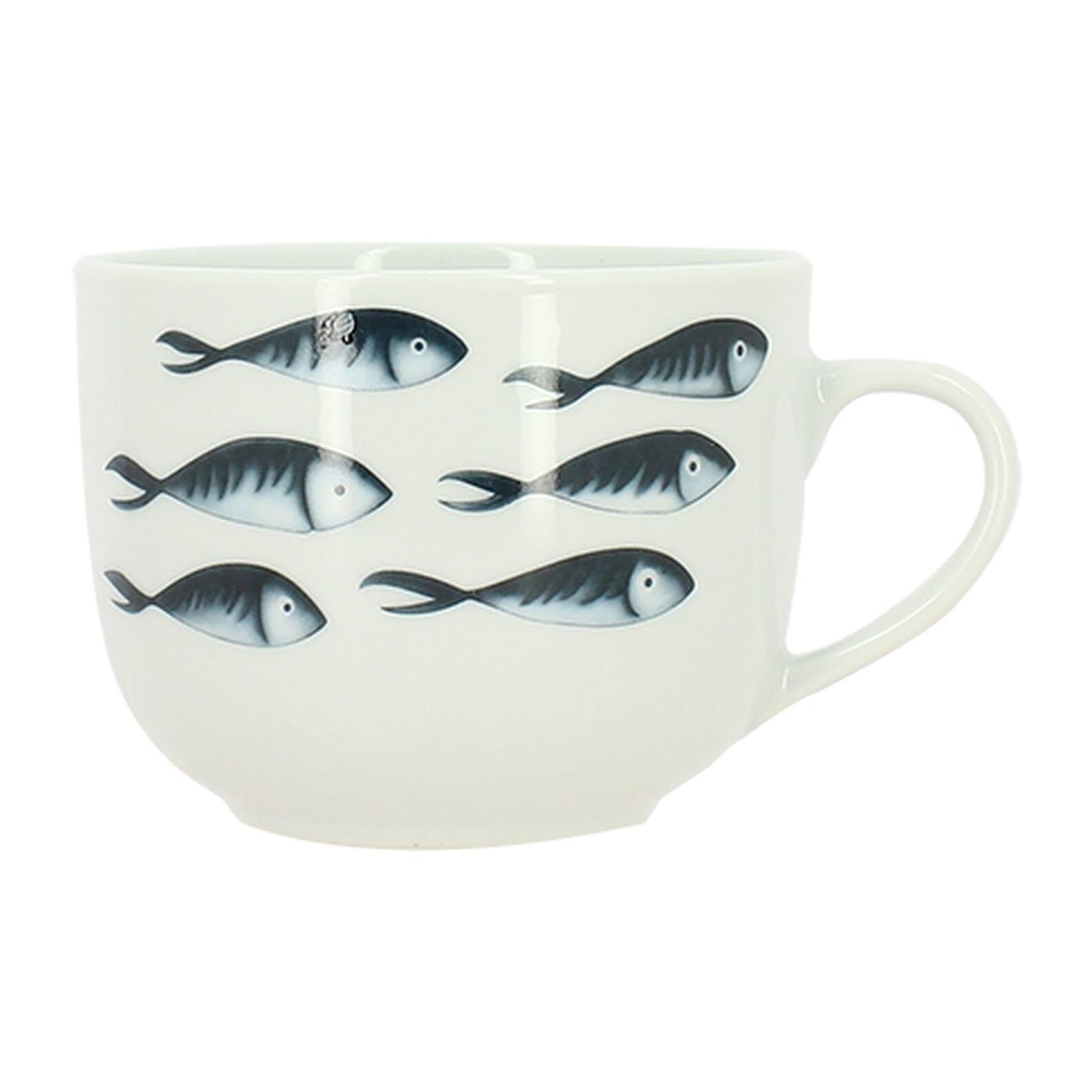 Lot de 6 jumbos 48cl en grès porcelaine blanc et motif poisson PESCARE
