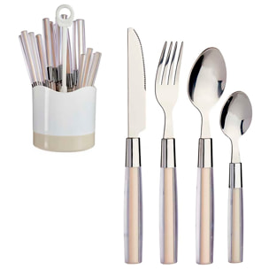 DAM SET 16 POSATE IN ACCIAIO INOX BEIGE MANICO PS 11x11x25 Cm. Beige