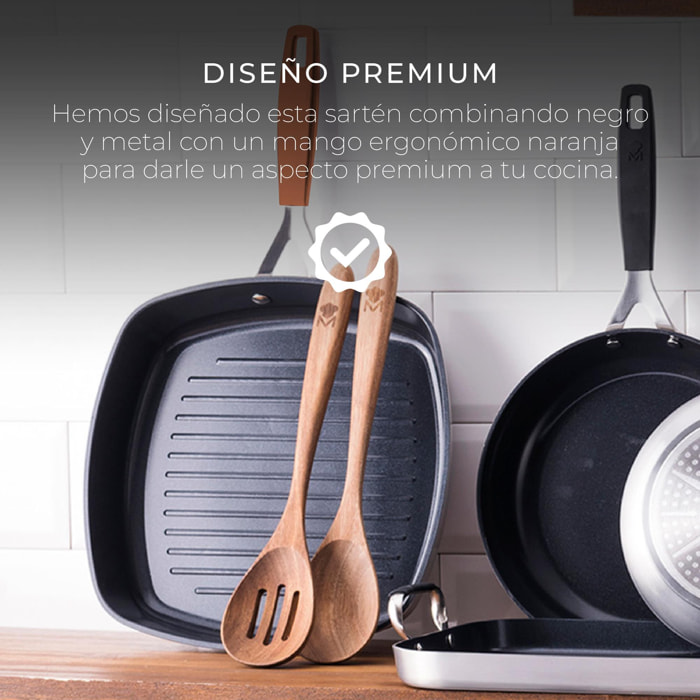 Juego de Sartén Asador 28x28cm + Wok Ø28cm en aluminio forjado para inducción COMPACT San Ignacio