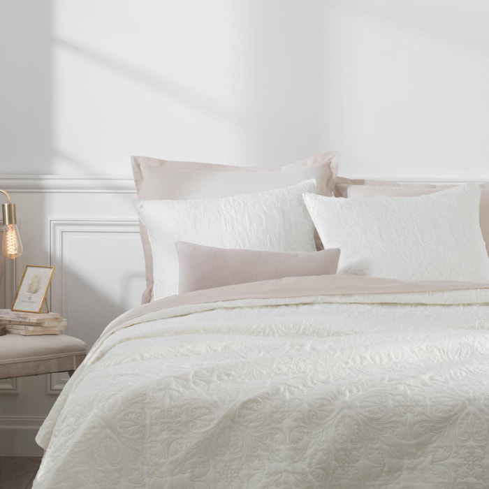 Dessus de lit 2 taies "Arabesque" blanc ivoire 260x240cm