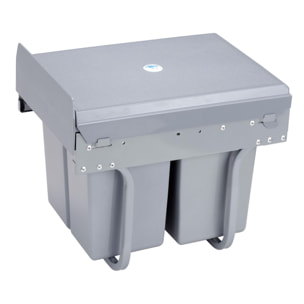 Contenedor de reciclaje para mueble de cocina, cubos de basura bajo fregadero, fijación inferior y extracción manual, cubos extraíbles, con tapa