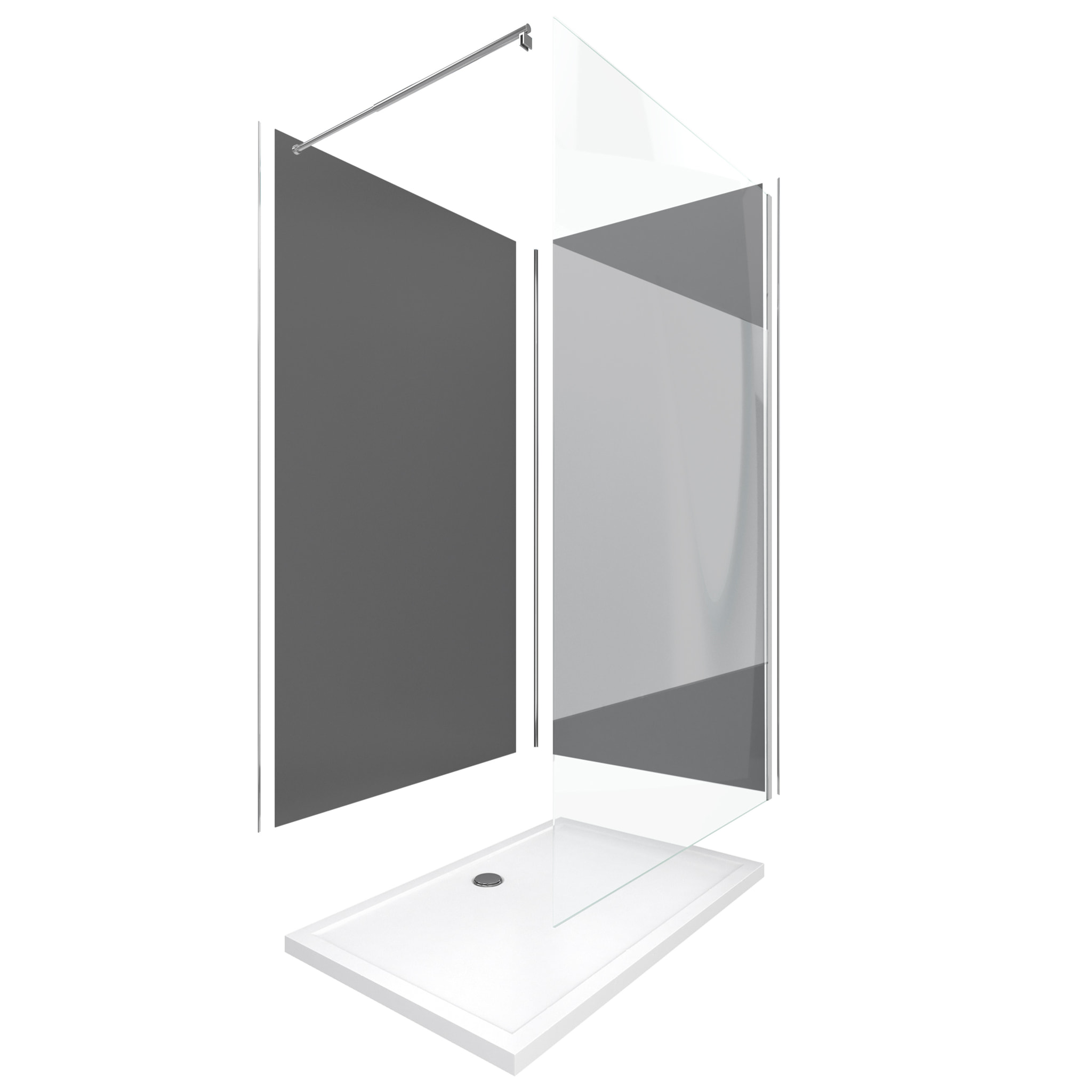 Pack Douche a l'Italienne 90x120 - Kit Panneaux Muraux Gris/Chrome + Receveur + Paroi Depolie 8 mm