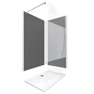 Pack Douche a l'Italienne 90x120 - Kit Panneaux Muraux Gris/Chrome + Receveur + Paroi Depolie 8 mm