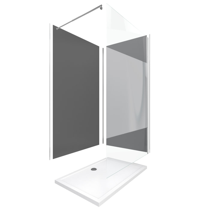Pack Douche a l'Italienne 90x120 - Kit Panneaux Muraux Gris/Chrome + Receveur + Paroi Depolie 8 mm
