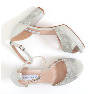 Sandali in simil pelle con tacco alto comodo ricoperti di strass