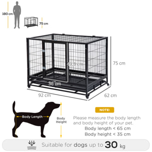 Cage pour chien animaux cage de transport sur roulettes 2 portes noir