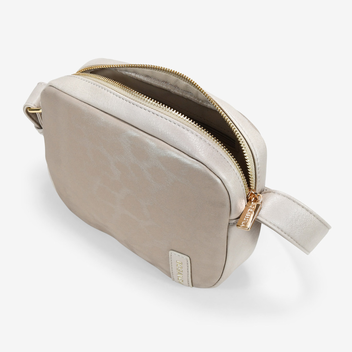 Bolso bandolera taupe con grabado de leopardo