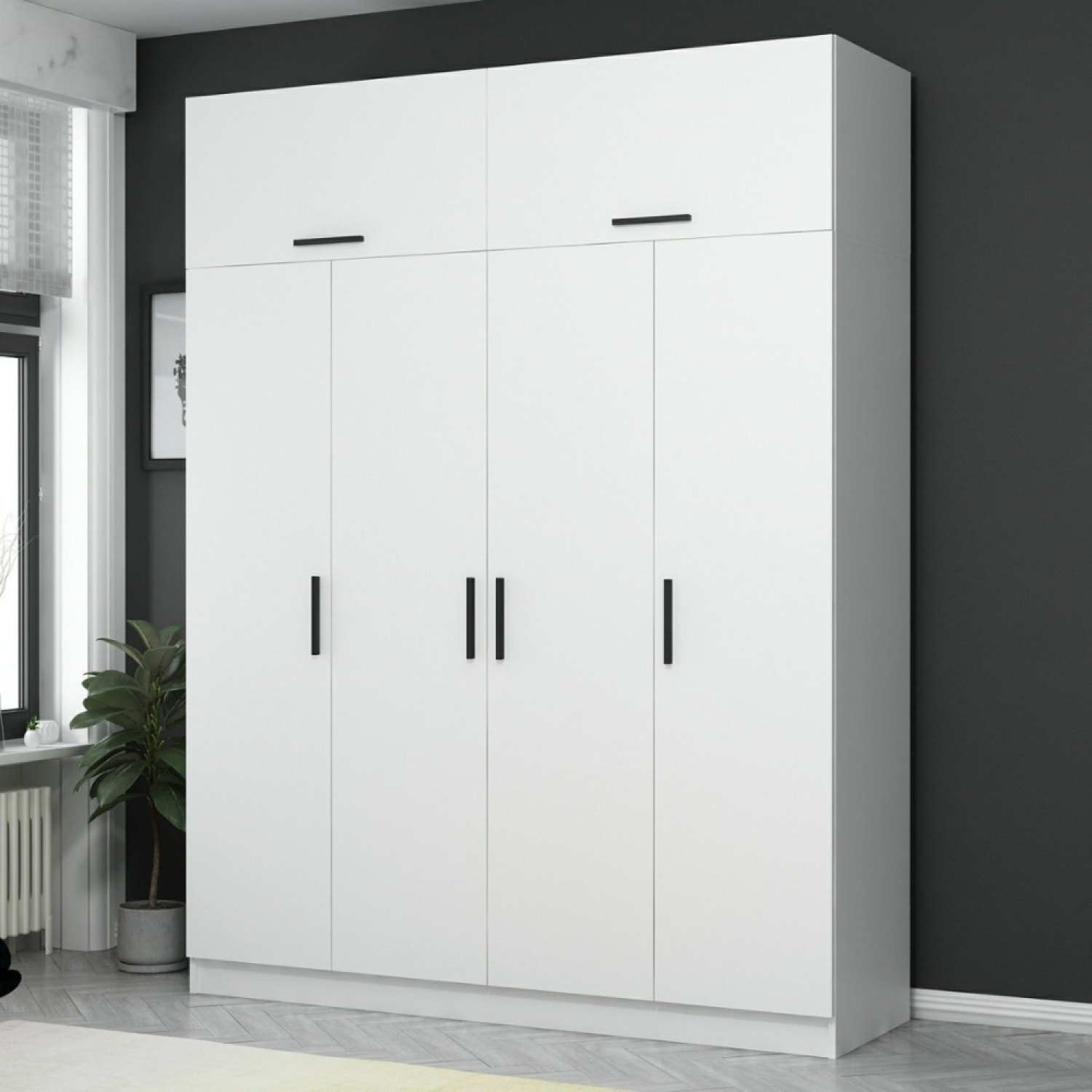 DIAGO - Dressing avec étagères et penderie 15 espaces de stockage blanc