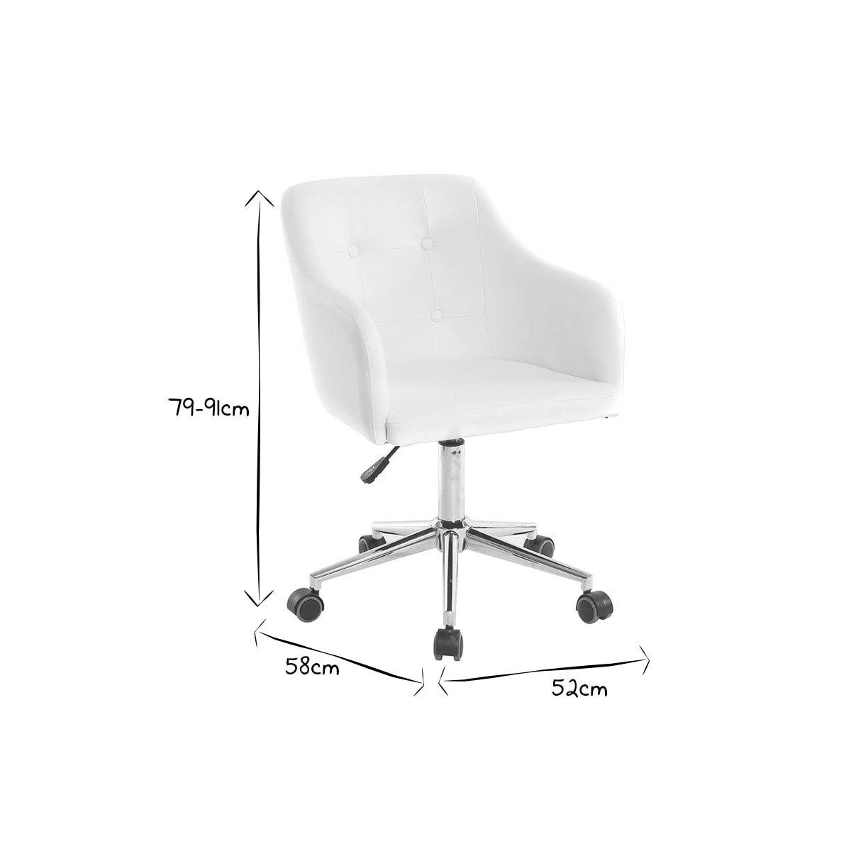 Chaise de bureau à roulettes design blanc et acier chromé BALTIK