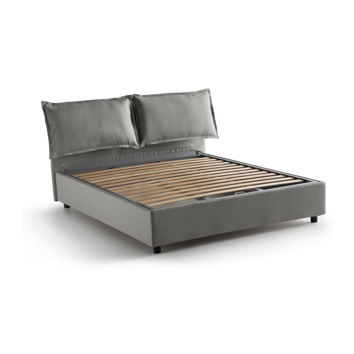 Letto alla francese Agalo, Letto contenitore in tessuto, Apertura frontale, adatto per materasso Cm 140x200, 100% Made in Italy, Grigio