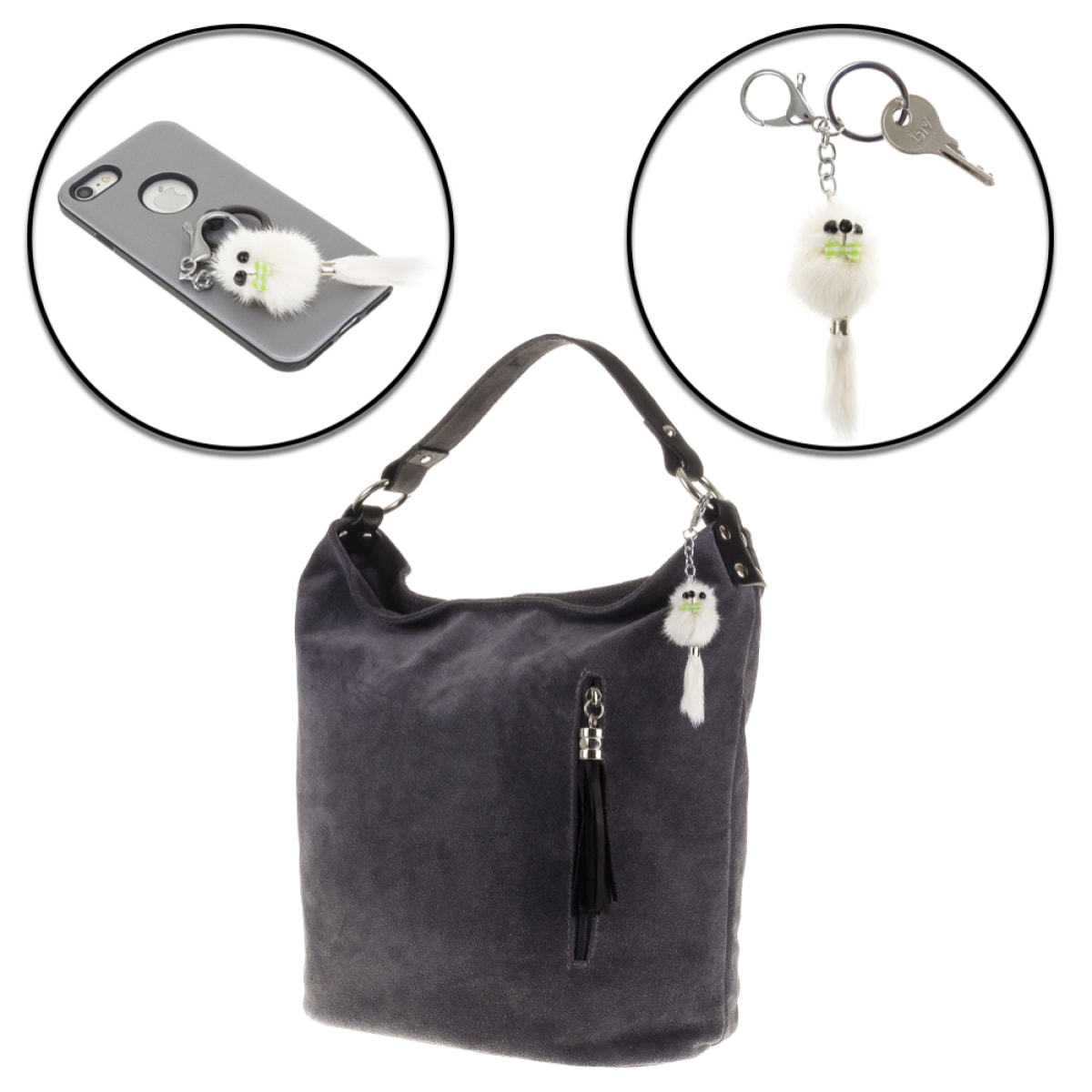 Sassuolo Portachiavi Donna.Pelle autentica Pelle di Coniglio Rex