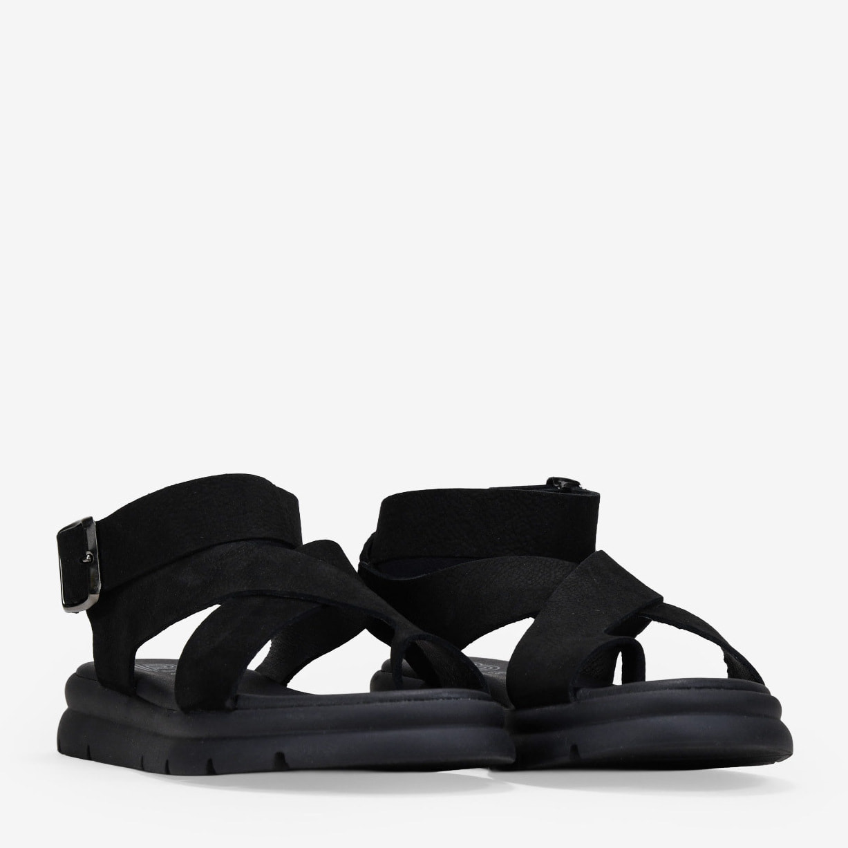 Sandalias de dedo negras en piel con hebilla