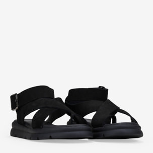 Sandalias de dedo negras en piel con hebilla