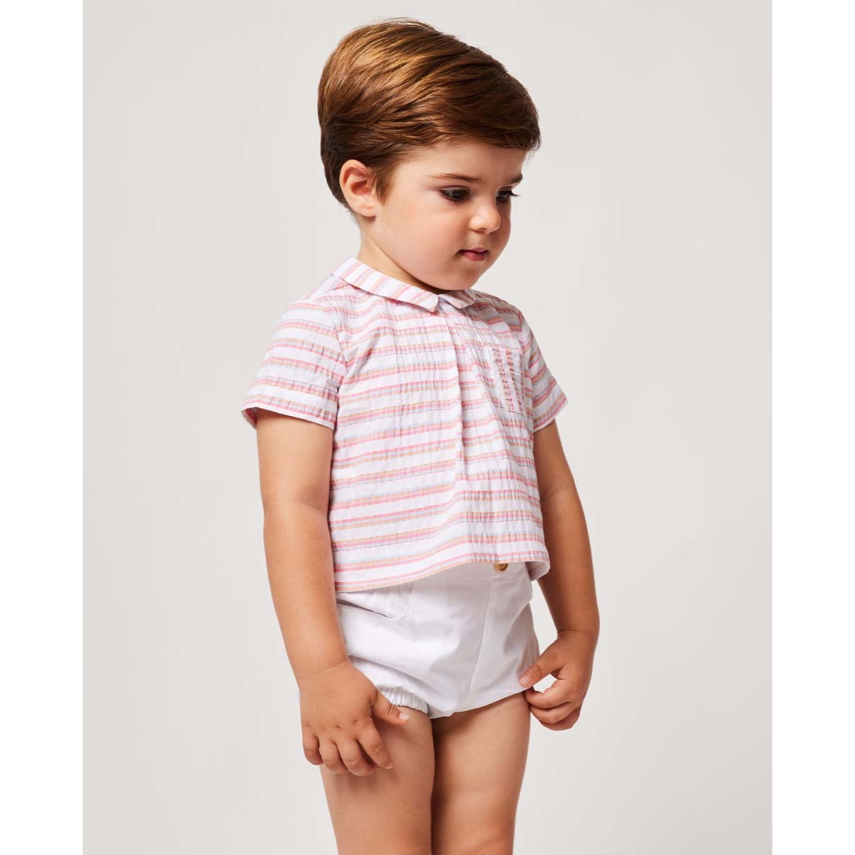 CAMISA RAYAS MULTICOLOR CON CUELLO Y BOLSILLO