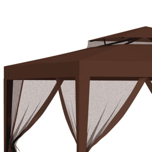 Carpa de Jardín 3x3 m Cenador Desmontable de Exterior Gazebo con 4 Mosquiteras Laterales Techo Doble y Marco Metálico Anti-UV Impermeable Pabellón para Terraza Patio Marrón