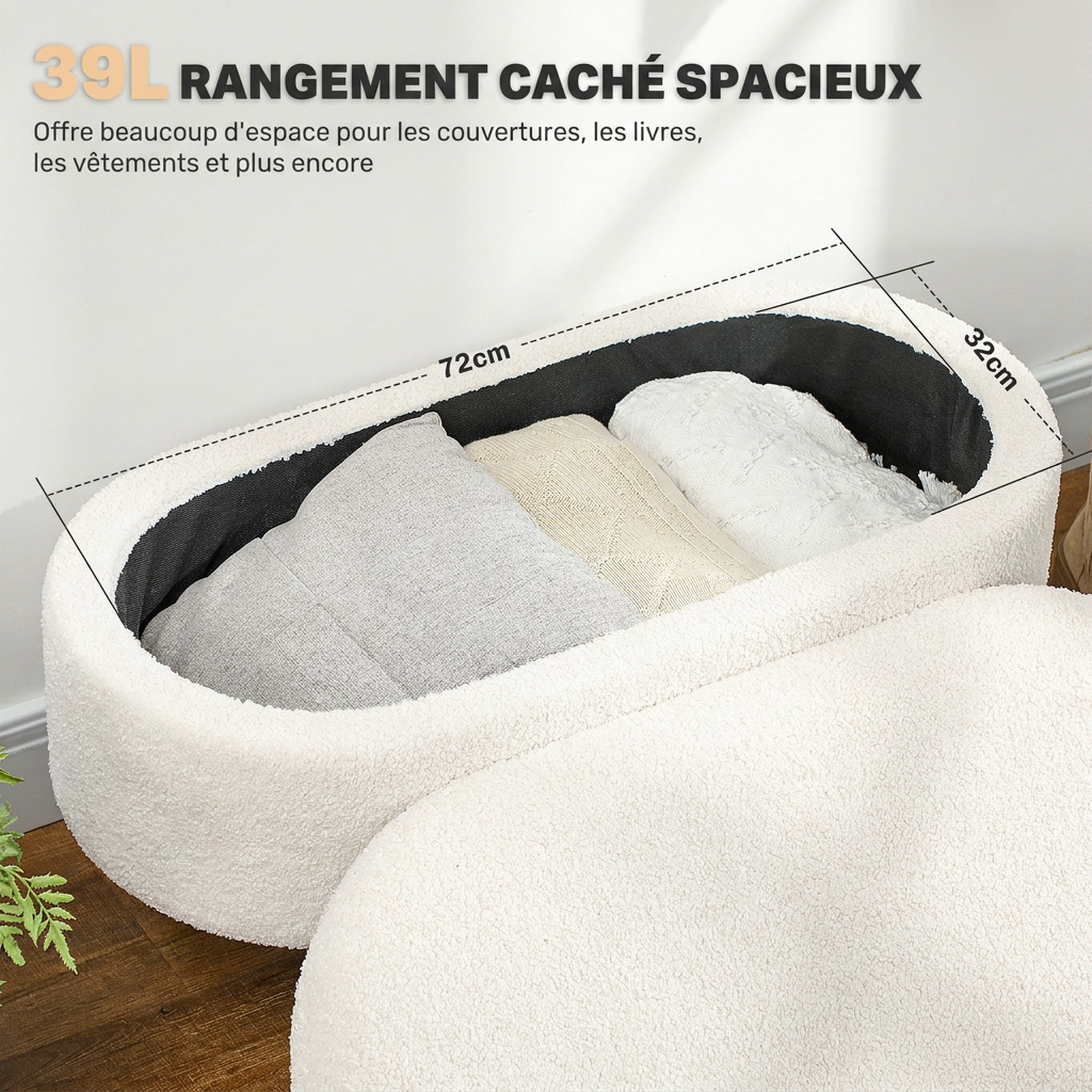 Banquette coffre style nordique bois bouclettes blanc