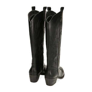 Botas tejanas negras, tacón de 5,5 cm
