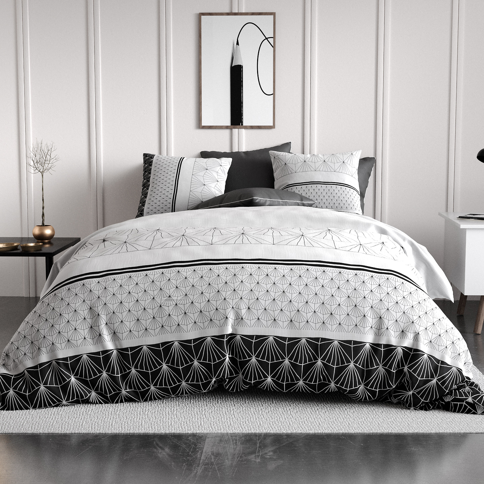 Parure housse de couette coton noir