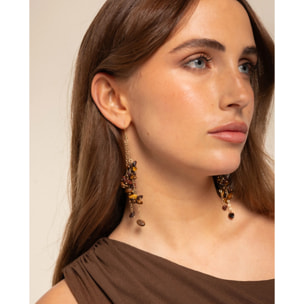 Pendientes de mujer de acero con doble cadena y piedras