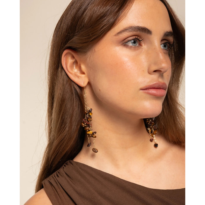 Pendientes de mujer de acero con doble cadena y piedras