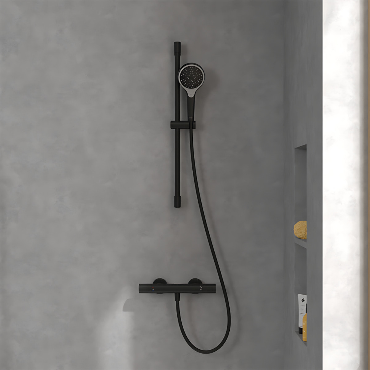 Mitigeur douche thermostatique Universal rond + Ensemble de douche Verve Showers 3 jets noir mat