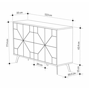 Credenza Dokwonkw, Buffet da soggiorno, Madia da salotto, Dispensa da cucina, 123x35h62 cm, Bianco Marmo