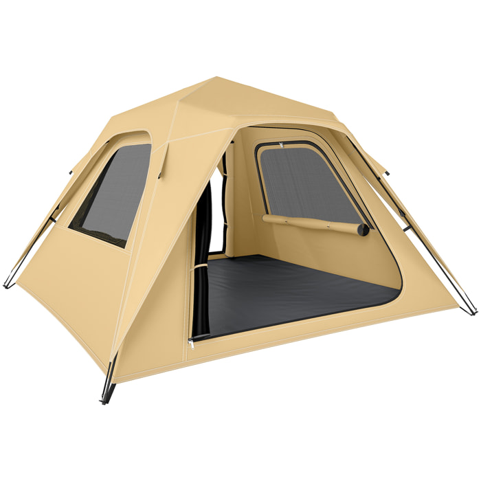 Tienda de Campaña Instantánea, Tienda Pop Up con Ventanas de Malla y Bolsa de Transporte, Impermeable 3000mm y Protección UPF50+, para 3-4 Personas, Caqui