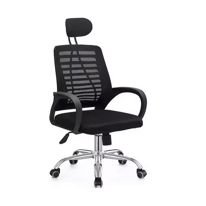 Chaise de bureau ergonomique réglable en hauteur avec appuie tête "Sébastien" - Noir