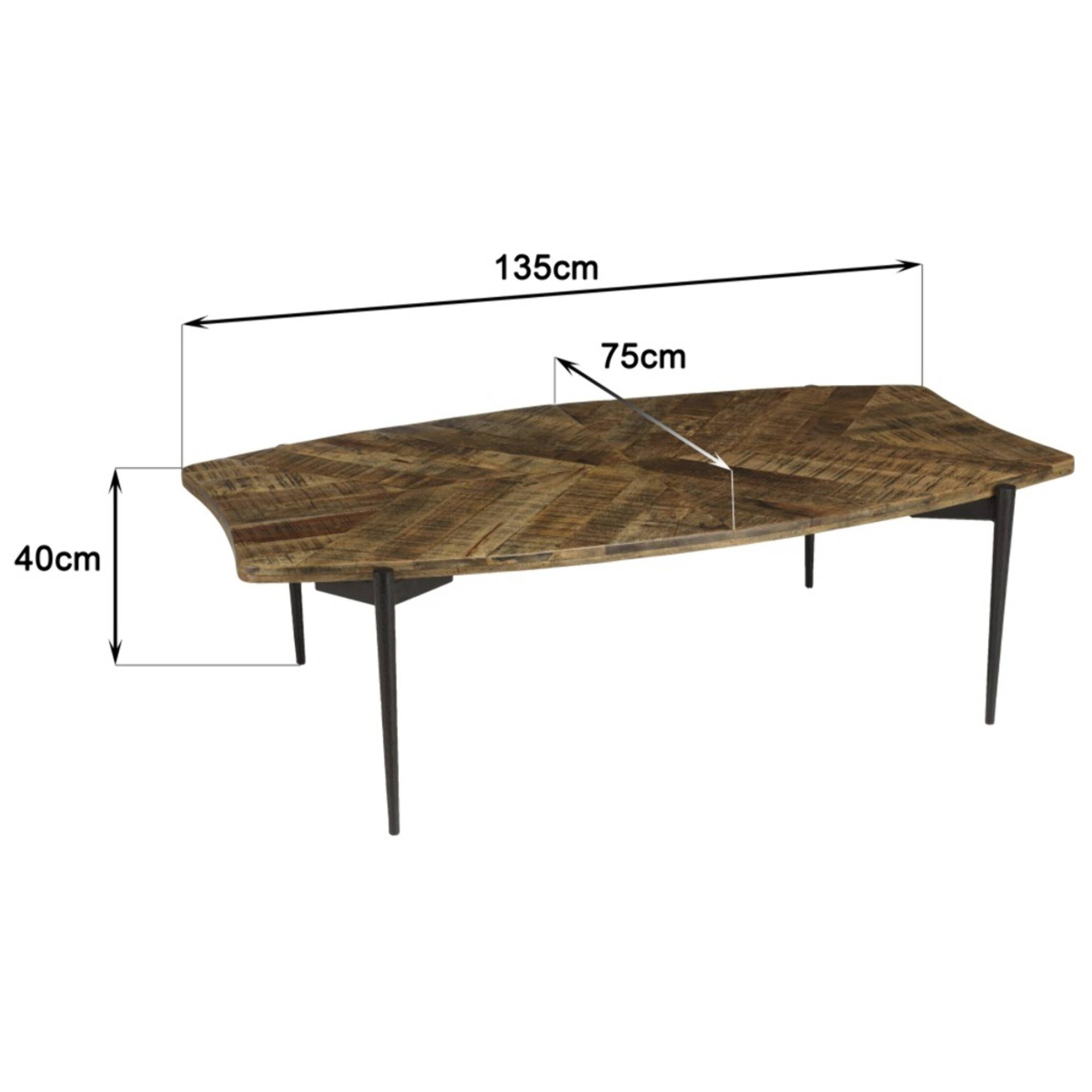 KIARA - Table basse bords concaves 135x75cm en bois recyclé