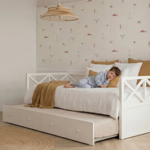 Lit gigogne Niza -bois massif d'araucaria et panneau mdf-couleur laqué blanc mat 210 x 78 x 99 cm