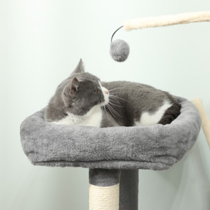 Arbre à chat multi-équipé niche hamac plateforme 3 boules griffoirs grattoir gris