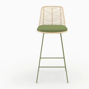 Lot de 2 chaises pour îlot central 66 cm en rotin et tissu vert - Tamara