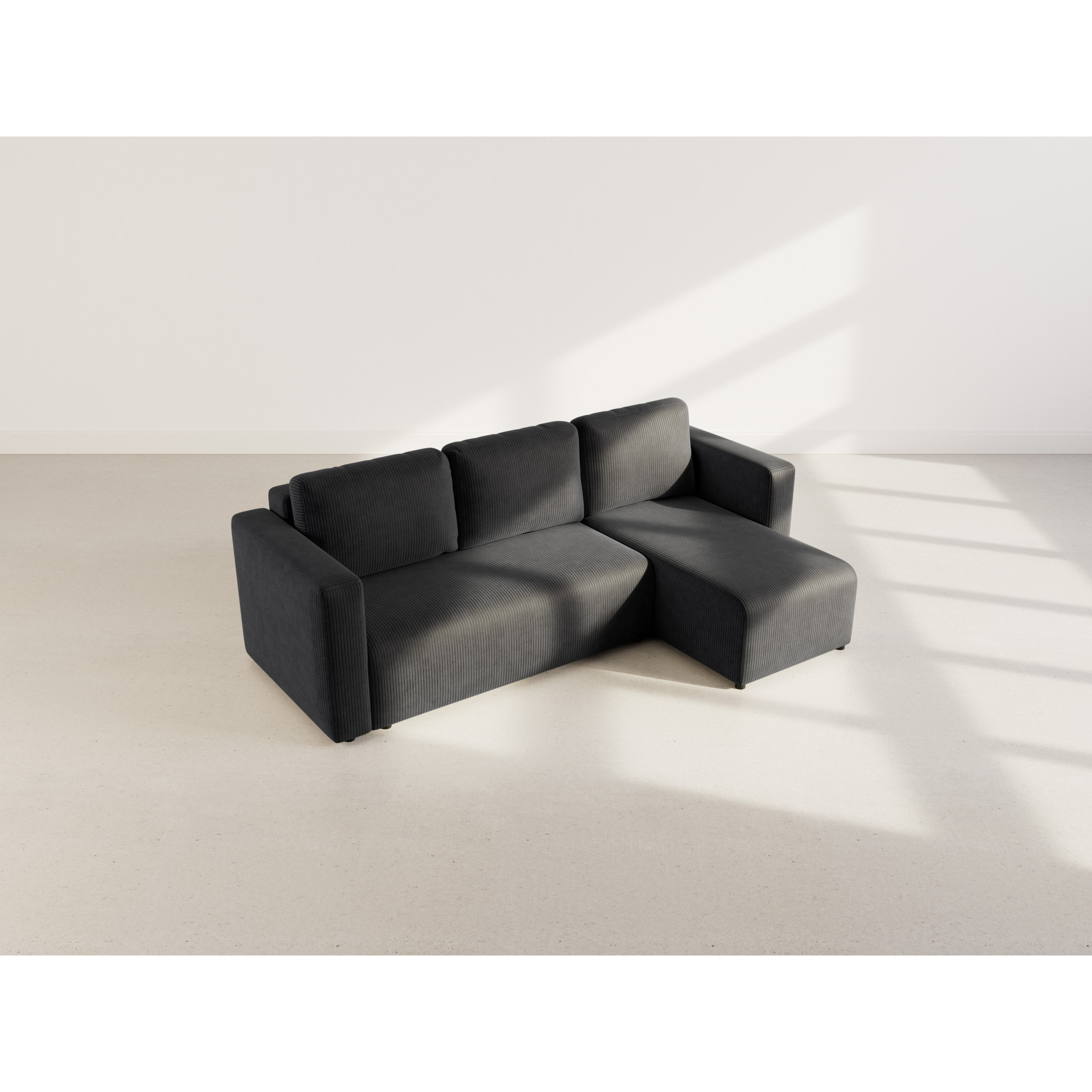 Canopy - canapé d'angle réversible 4 places convertible avec coffre en velours côtelé - Noir
