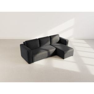 Canopy - canapé d'angle réversible 4 places convertible avec coffre en velours côtelé - Noir