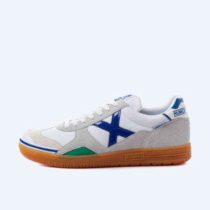 MUNICH GRESCA 04 Zapatillas fútbol sala de piel y serraje en blanco y gris con azul