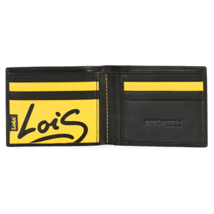 Cartera Hombre Piel Lois Temple Negro-Amarillo