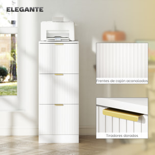 Cajonera de Oficina con 3 Cajones Cajonera de Escritorio con Frentes Acanalados Mueble Archivador para Tamaño A4 o Carta para Estudio 40x40x101 cm Blanco