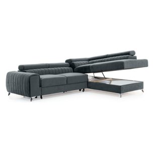 Talisay - canapé d'angle droit - 5 places - convertible avec coffre - en velours - Gris
