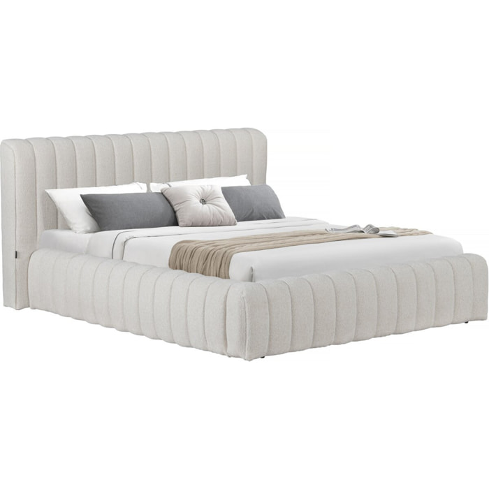 Lit double en tissu avec coffre "Tignes" - 160 x 200 cm - Beige
