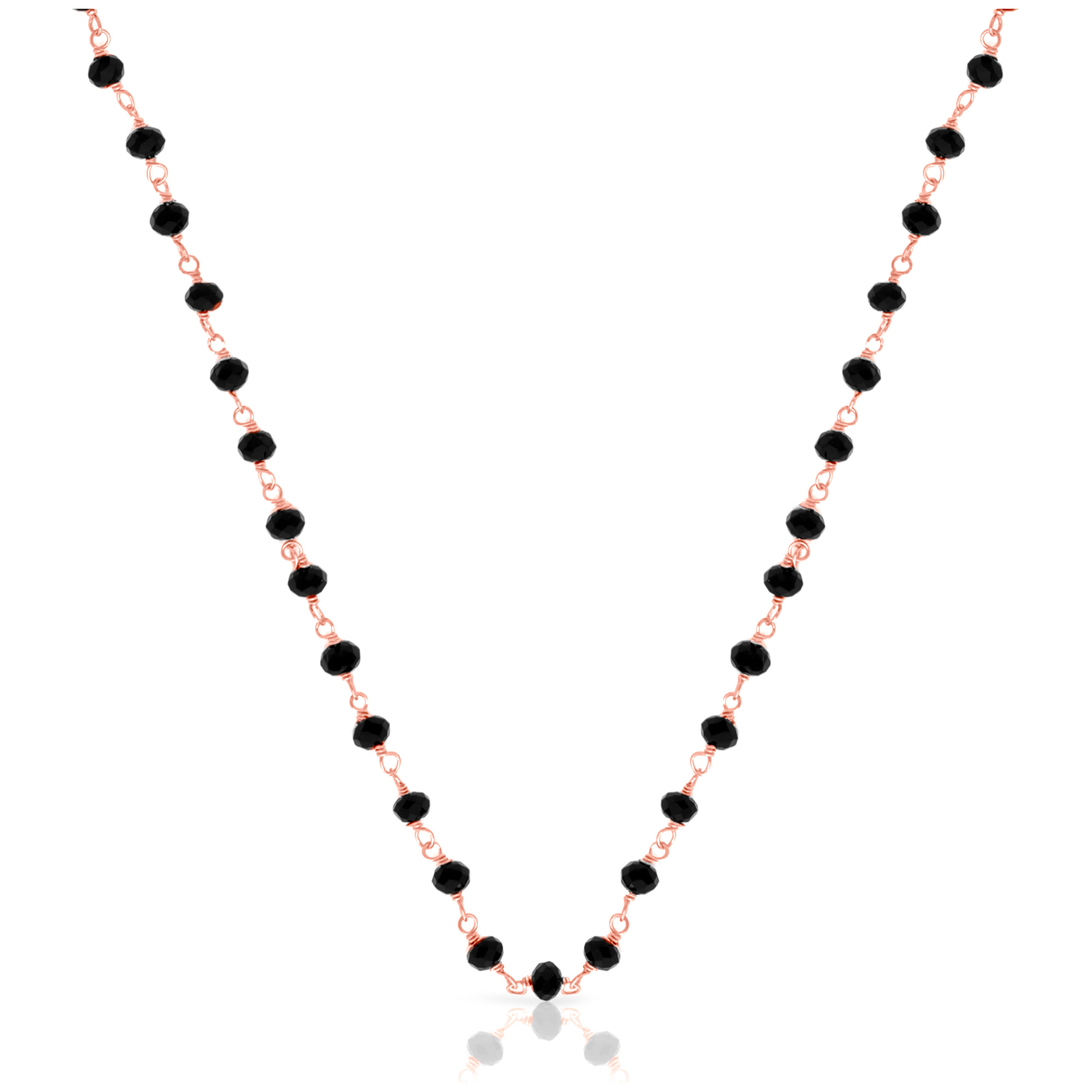 Cadena de Plata de Ley 925 con cuentas en circonita negra natural.