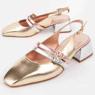 Zapato De Tacón - Dorado - Altura: 4 Cm