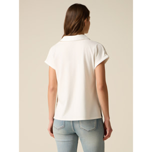 Oltre - Camiseta bimatérica con escote en V - Blanco