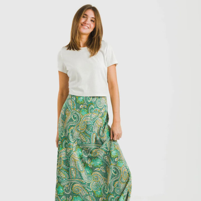 Falda midi viscosa bambula Patme Verde