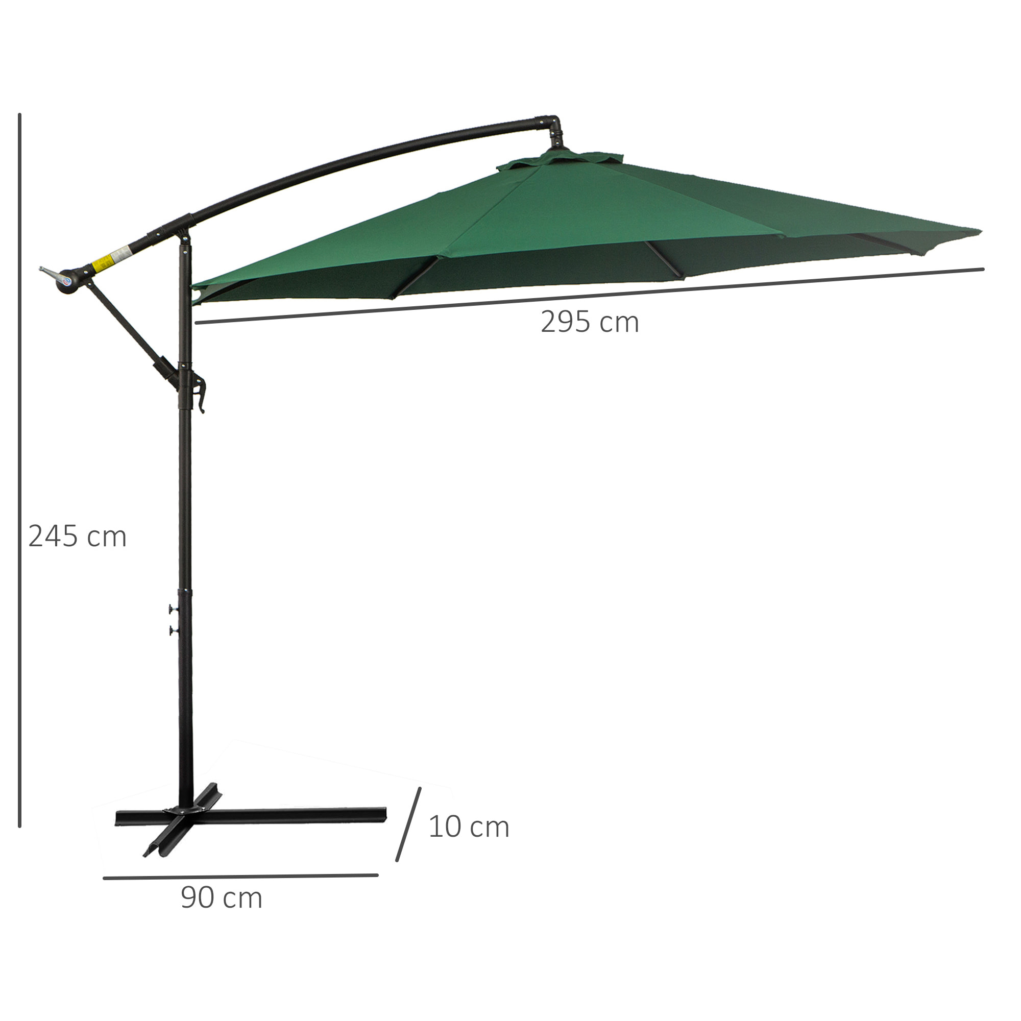 Outsunny Sombrilla de Jardín Ø300x250 cm Parasol Excéntrico Inclinable con Manivela Base Cruzada y Soporte de Acero Protección Solar para Terraza Exterior Verde