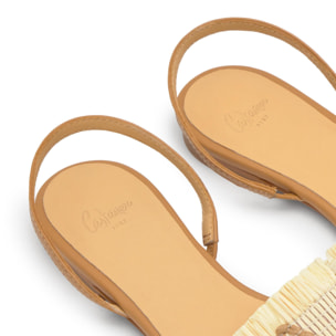 Zapato plano destalonado Berta en rafia trenzada con tira posterior en napa