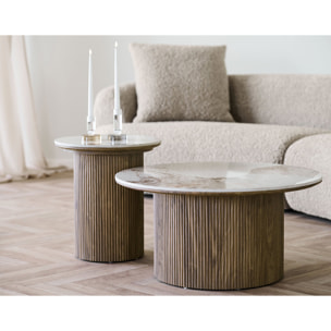 Lysa - table basse plateau effet marbre et pieds effets bois - 80 cm - Bois / Blanc