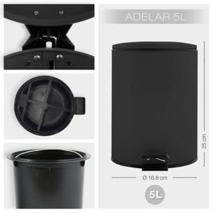 Poubelle à pédale Acier ADELAR 5L Noir mat Spirella