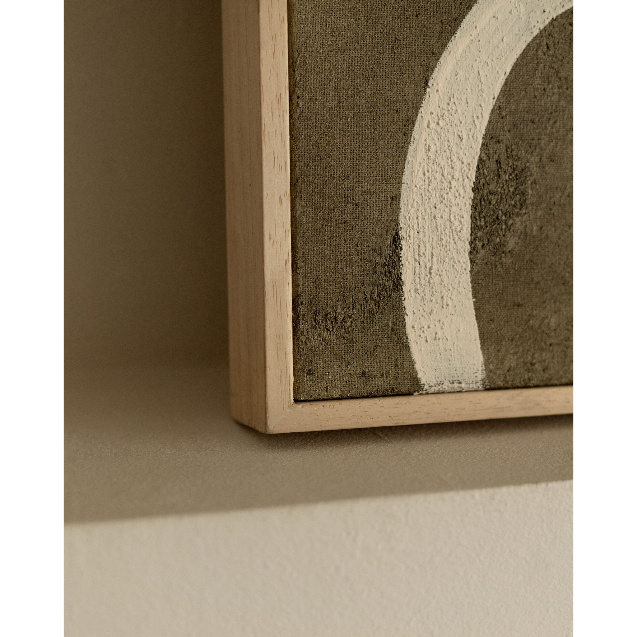 Tableau vert et blanc décoratif sur coton avec cadre en bois peint à la main à la peinture à l'huile en différentes tailles