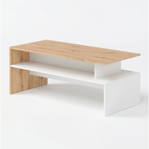 Tavolino Da Caffè Soggiorno Moderno Con Ripiano E Vani A Giorno Design Elegante E Funzionale 108 x 50 x 43 cm Bianco Opaco E Quercia